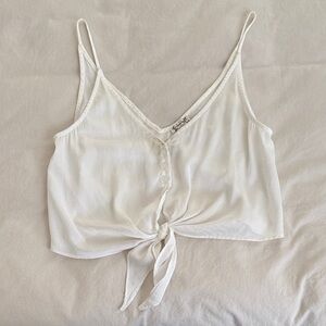 Free People Satin White Tie-Front Cami